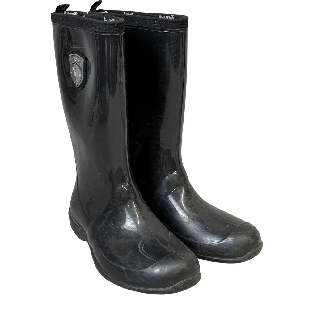 Kamik Boots Mens Size 7 Black Rubber Waterproof Tall Rain Made In‎ Canada